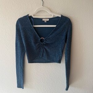 Pacific Republic Shimmering Navy Long Sleeve Blouse